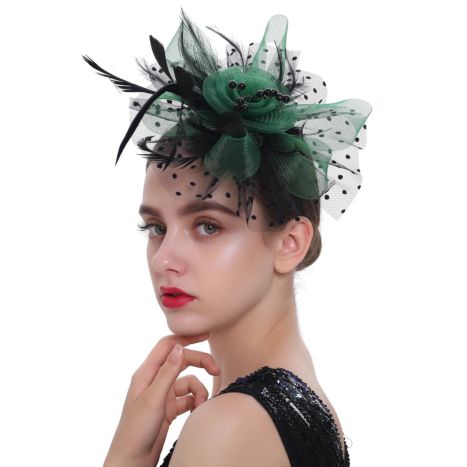 Vintage Women Feather Flower Fascinator Hat Ladies Hair Accessories Wedding Party Floral Mesh Veil Headband Hairpin