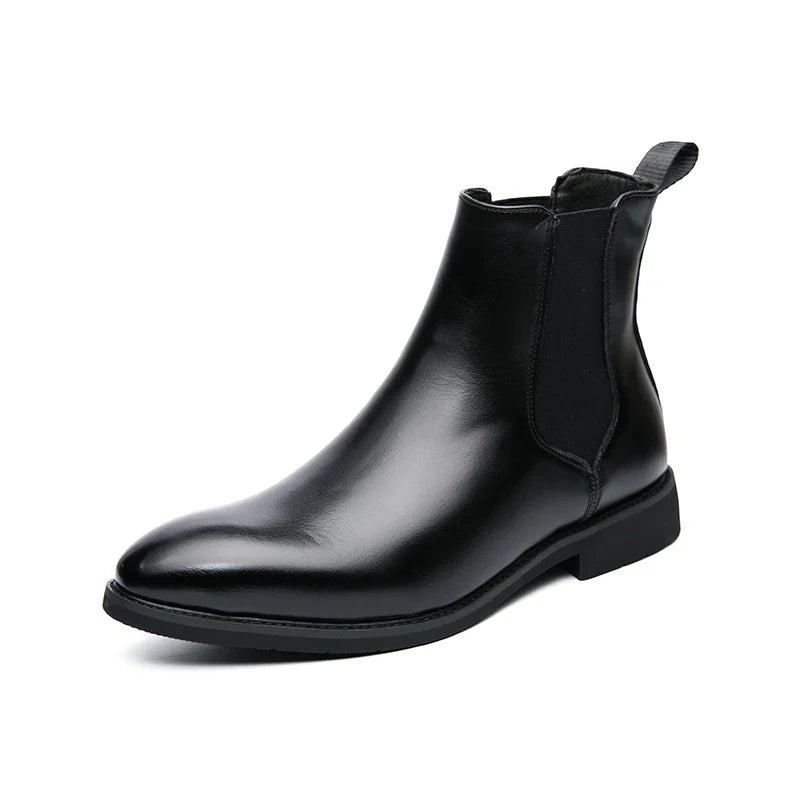 Winter Ankle Chelsea Leather Pointed Toe Boots For Men