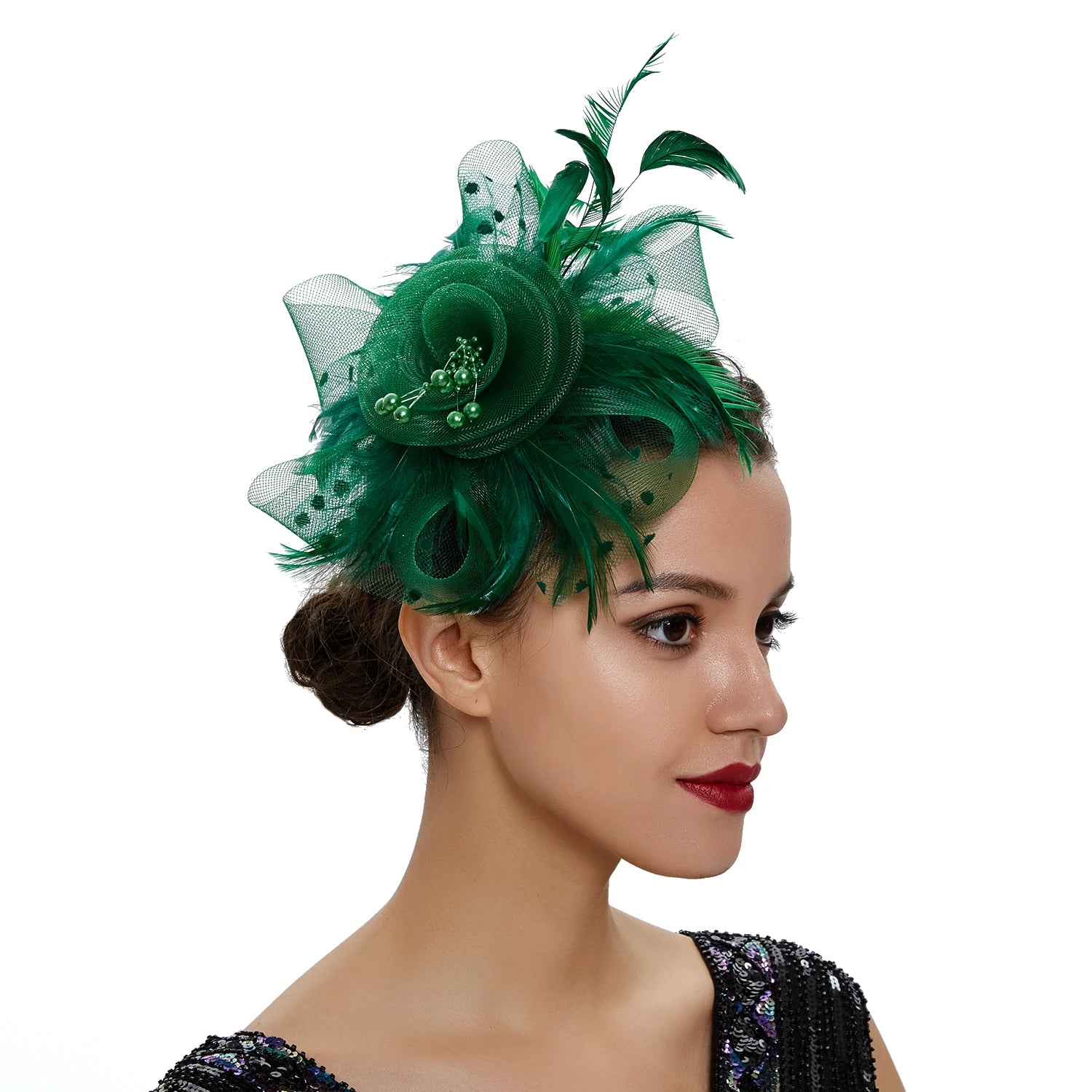 Vintage Women Feather Flower Fascinator Hat Ladies Hair Accessories Wedding Party Floral Mesh Veil Headband Hairpin