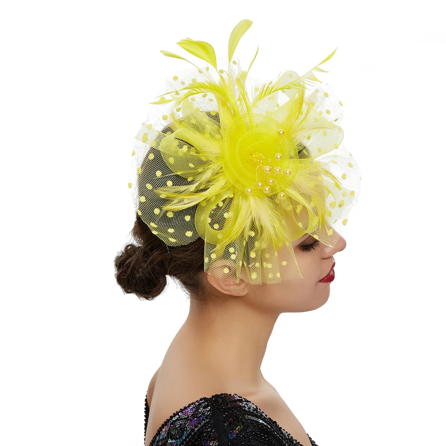 Vintage Women Feather Flower Fascinator Hat Ladies Hair Accessories Wedding Party Floral Mesh Veil Headband Hairpin