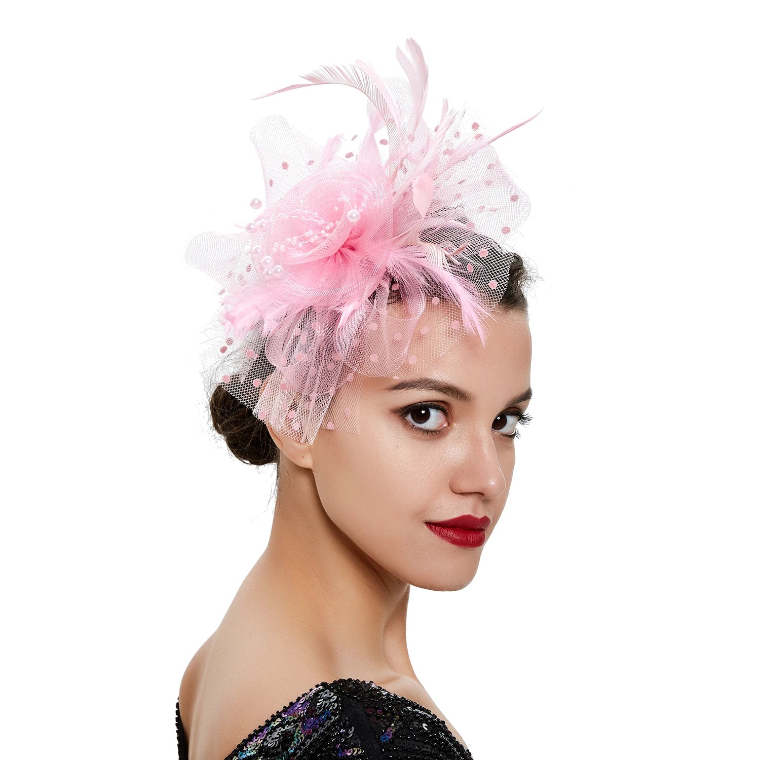 Vintage Women Feather Flower Fascinator Hat Ladies Hair Accessories Wedding Party Floral Mesh Veil Headband Hairpin