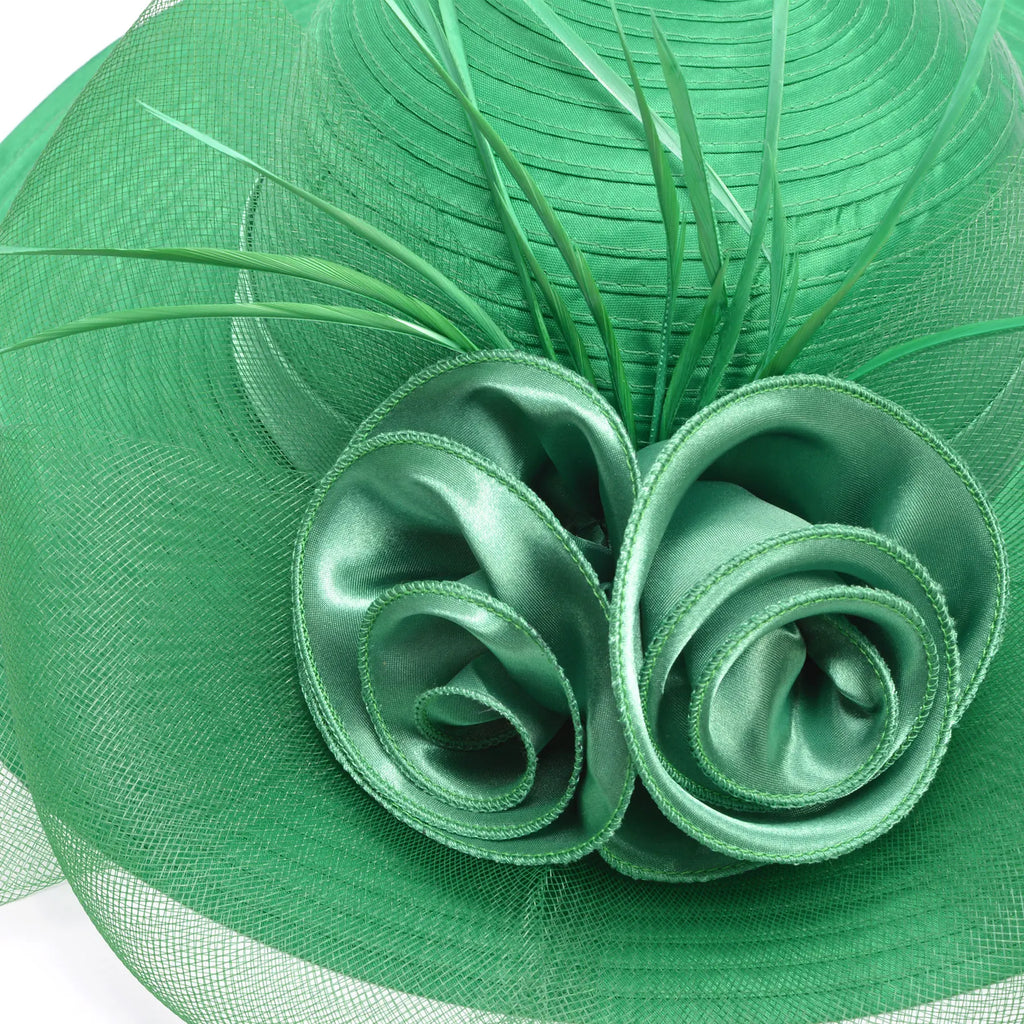 Lawliet Wide Brim Summer Hats for Women Feathers Netting Fascinator Beach Bridal Mother's Hats Wedding Derby Church  Cap A433