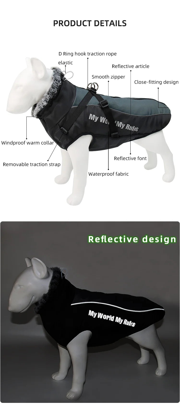 Winter Dog Coat & Harness Vest | Medium & Large Dogs | French Bulldog