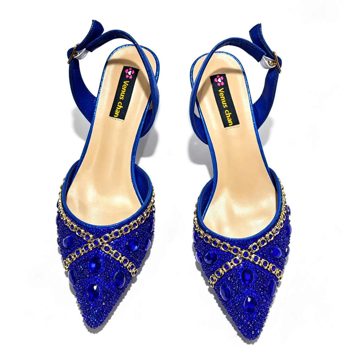 New Italian Design Blue Rhinestone High Heel Shoes & Bag Set Elegant Pointed-Toe For Women Wedding Party Evening Occasions