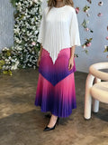 Women's Gradient Pleated Two-Piece Set | Irregular Top & High-Waist A-Line Skirt | Plus Size | AvantBah