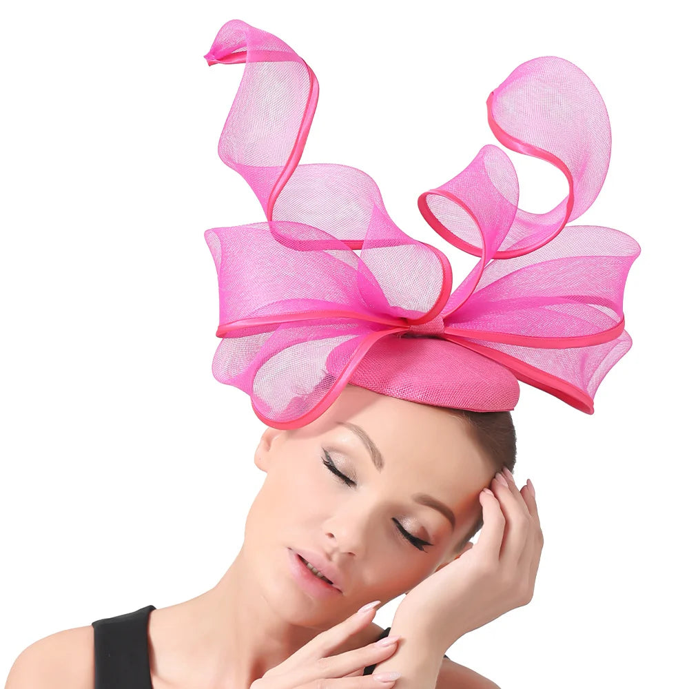 2025 New Fascinators Hat Beige Bowknot Light Blue Cocktail Fedoras Derby Accessory Headbands Lady Chuch Headpiece Headwear