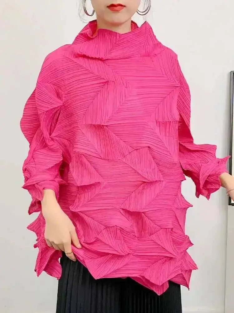 Women's Pleated Stand Collar Top | Loose Solid Colour Chic T-Shirt | Spring Summer 2026 | AvantBah