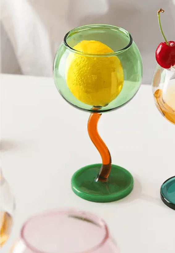 Multicoloured Twisted Glass Goblet | Champagne Cocktail Wine Cup Barwa…
