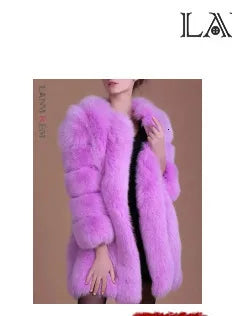 LANMREM Colorful Women's Furry Coat Rose Pink Faux Fur Coat Suit Collar Autumn Winter Thick Cardigan Long Overcoat Chic 2DB5859