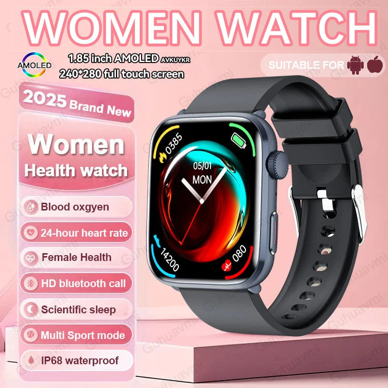 2025 AI Diagnosis NFC Smart Watch Women 1.85 inch AMOLED Blood pressure Heart