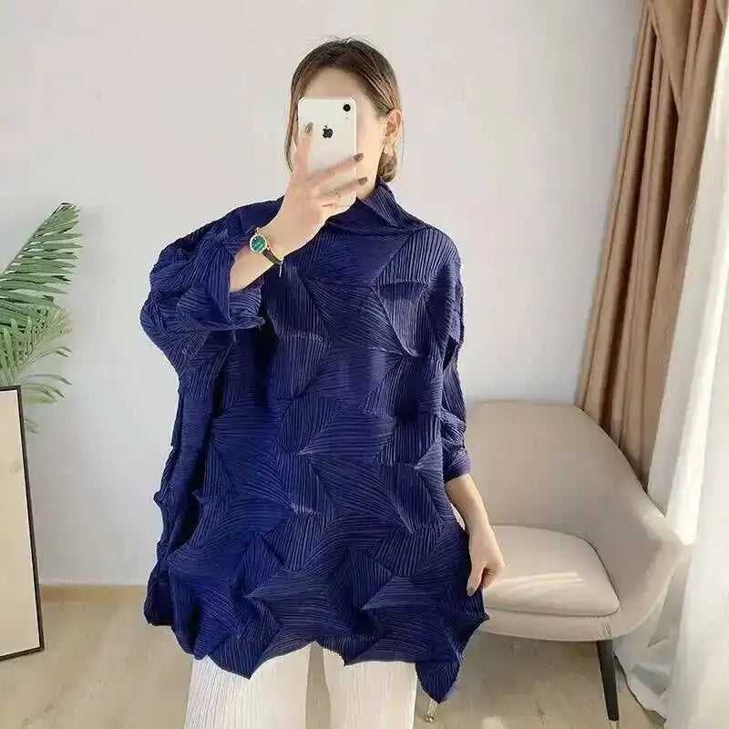 Women's Pleated Stand Collar Top | Loose Solid Colour Chic T-Shirt | Spring Summer 2026 | AvantBah