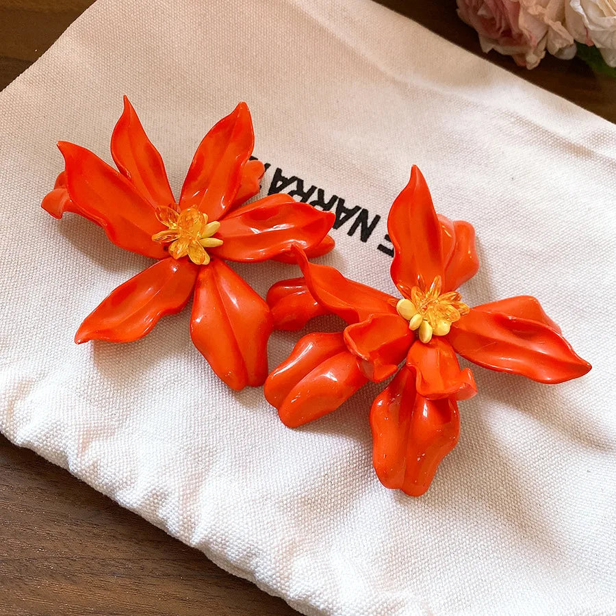 Bohomian Super Large Acrylic Flower Stud Earrings for Women Glass Petals Floral Earring Beach Vacation Charms