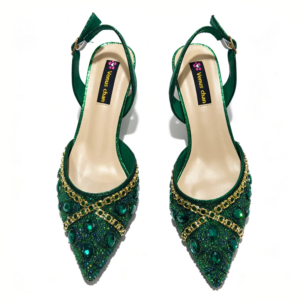 New Italian Design Blue Rhinestone High Heel Shoes & Bag Set Elegant Pointed-Toe For Women Wedding Party Evening Occasions