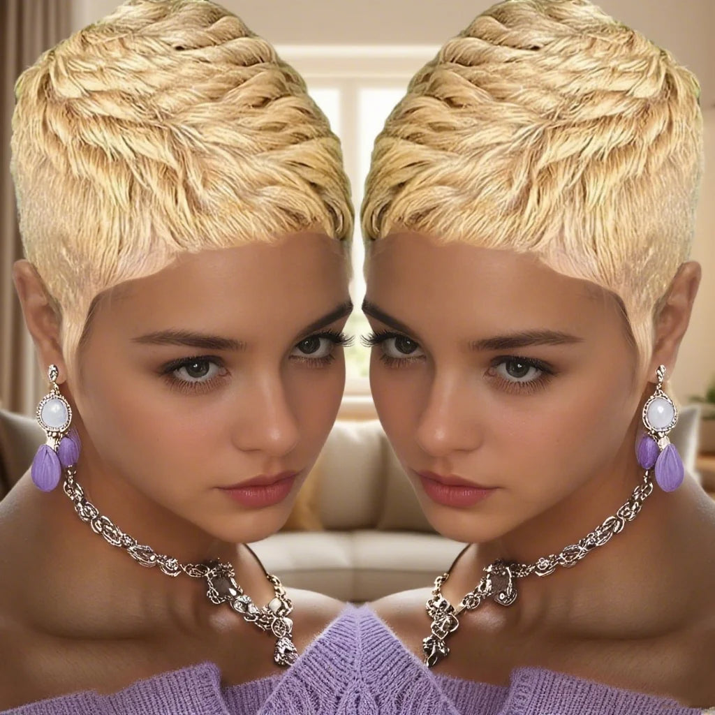 Short Pixie Cut Human Hair Wig with Bangs – 180% Density