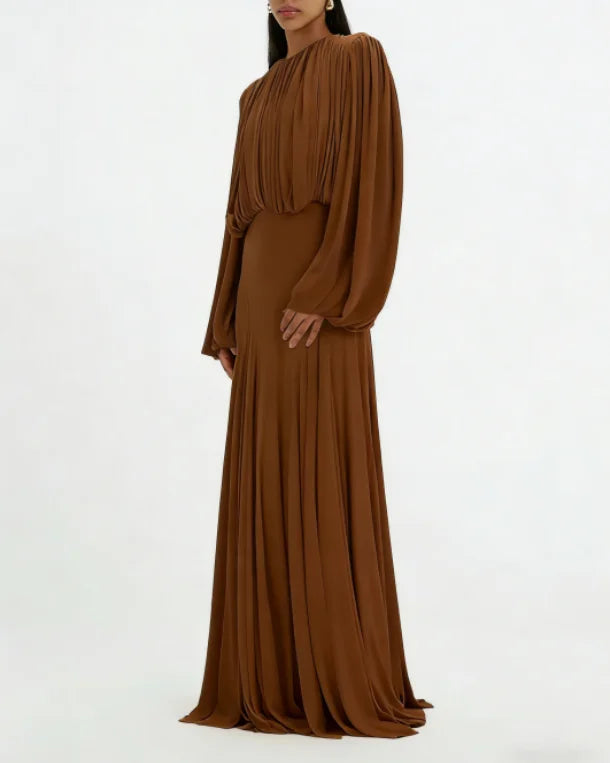 Women's Pleated High-Waist A-Line Maxi Dress