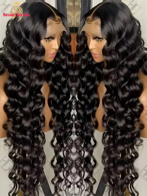 Perruque brésilienne naturelle ondulée "Loose Deep Wave" de 40 pouces, en cheveux humains, avec dentelle frontale HD 13x6 ou 13x4, pour femmes, avec dentelle suisse et bonnet de taille moyenne.