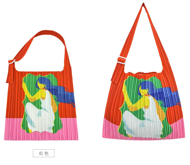LANMREM New Trendy Human Head Pattern Square Pleated Single Shoulder Handbag High-Quality Women's Pleated Bags 2DB4942