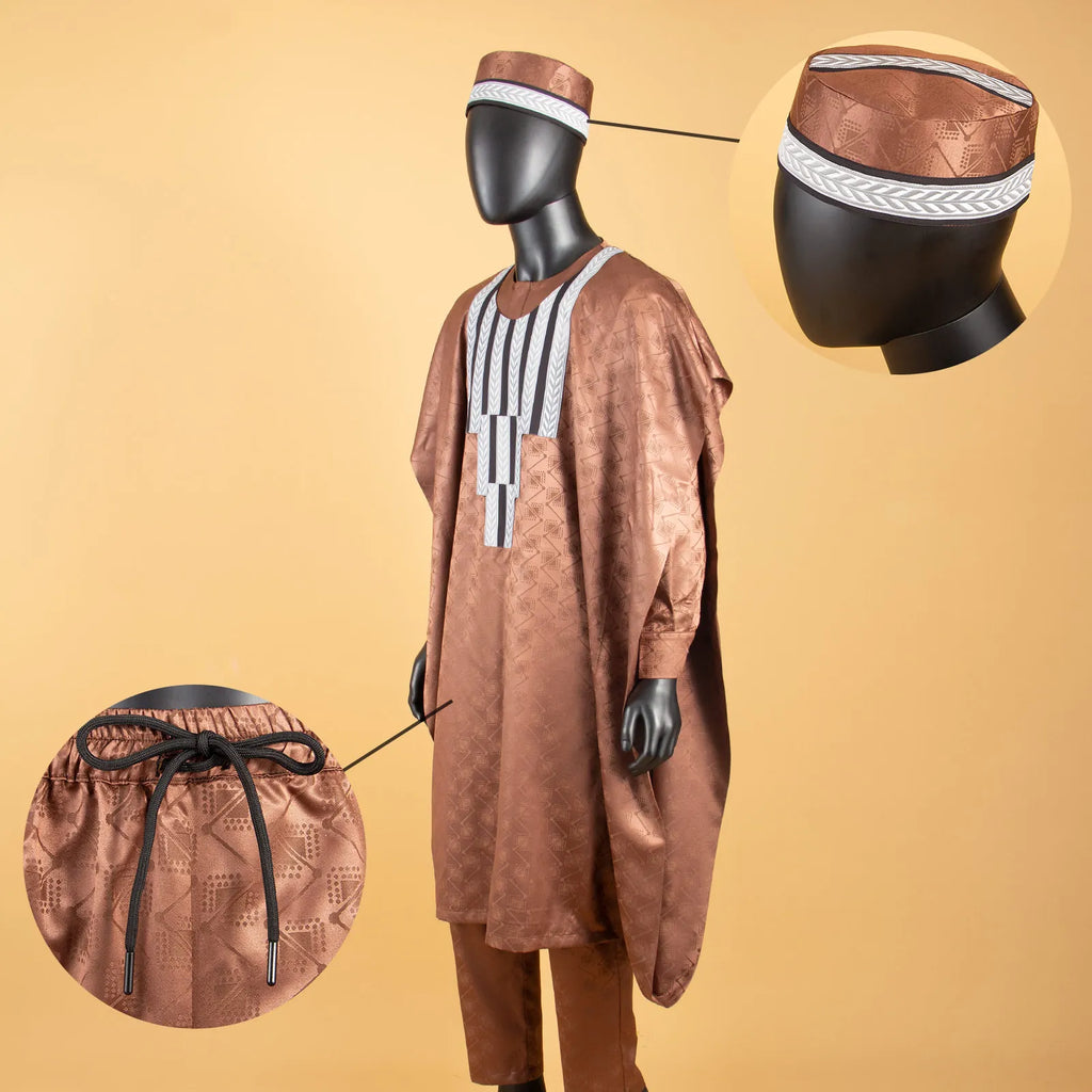 Tenue assortie africaine pour la famille en Bazin Riche, ensembles musulmans, vêtements Dashiki père et fils, robe Agbada, chemise et pantalon, chapeau Y23F001
