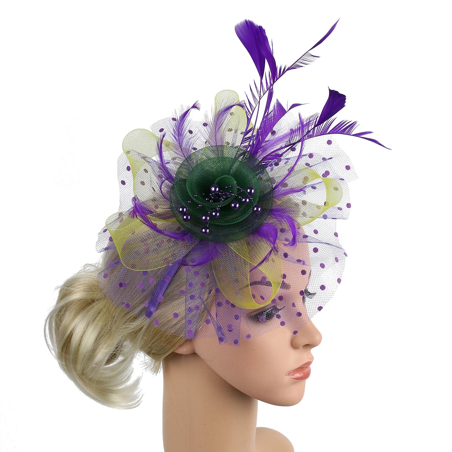 Vintage Women Feather Flower Fascinator Hat Ladies Hair Accessories Wedding Party Floral Mesh Veil Headband Hairpin