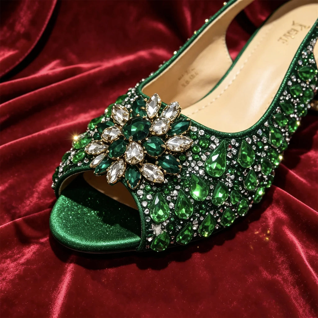Sky Gold Elegant Nigerian Rhinestone Wedding Shoe and Bag Set Italian Inspired High Heels and Matching Handbag