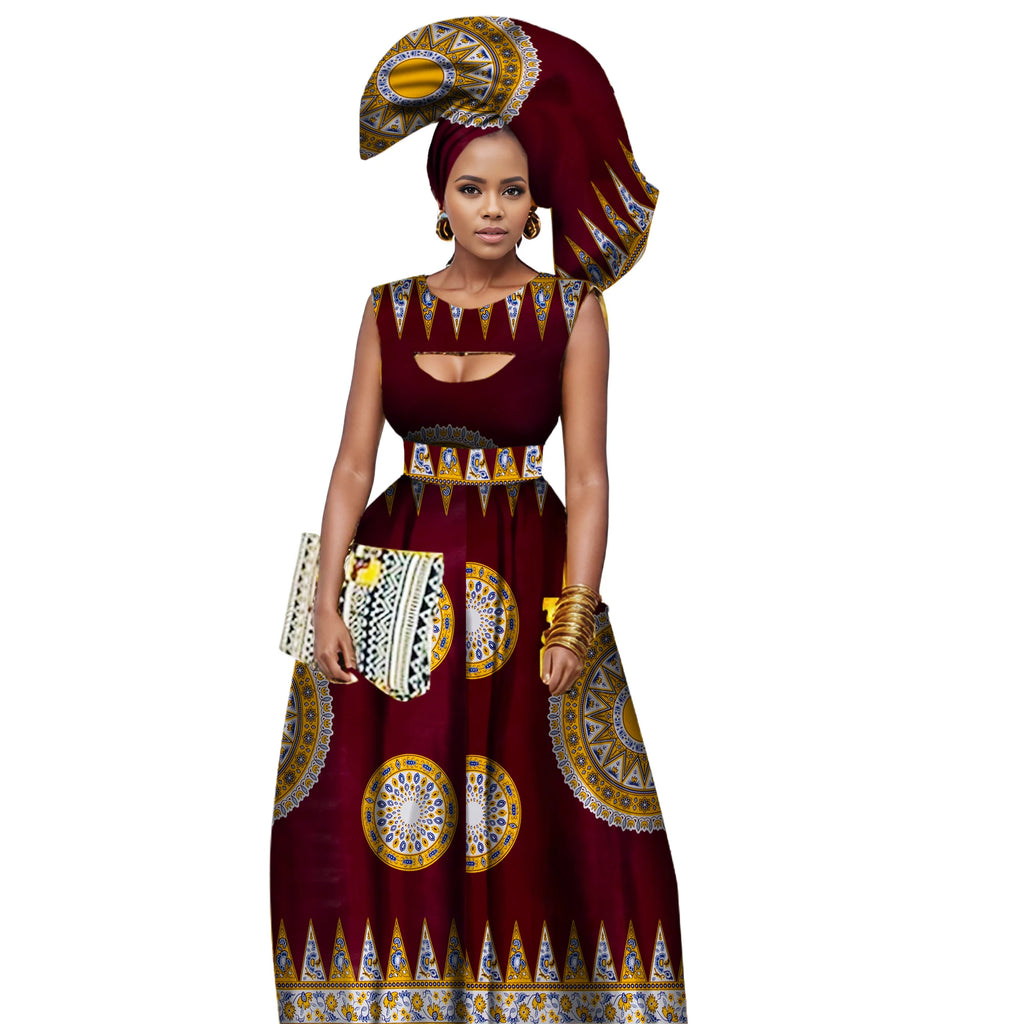 Traditional African Women Clothing African Print Wax Custom Long Dresses for Women Africa Women Clothing Dashiki Dresses WY1871