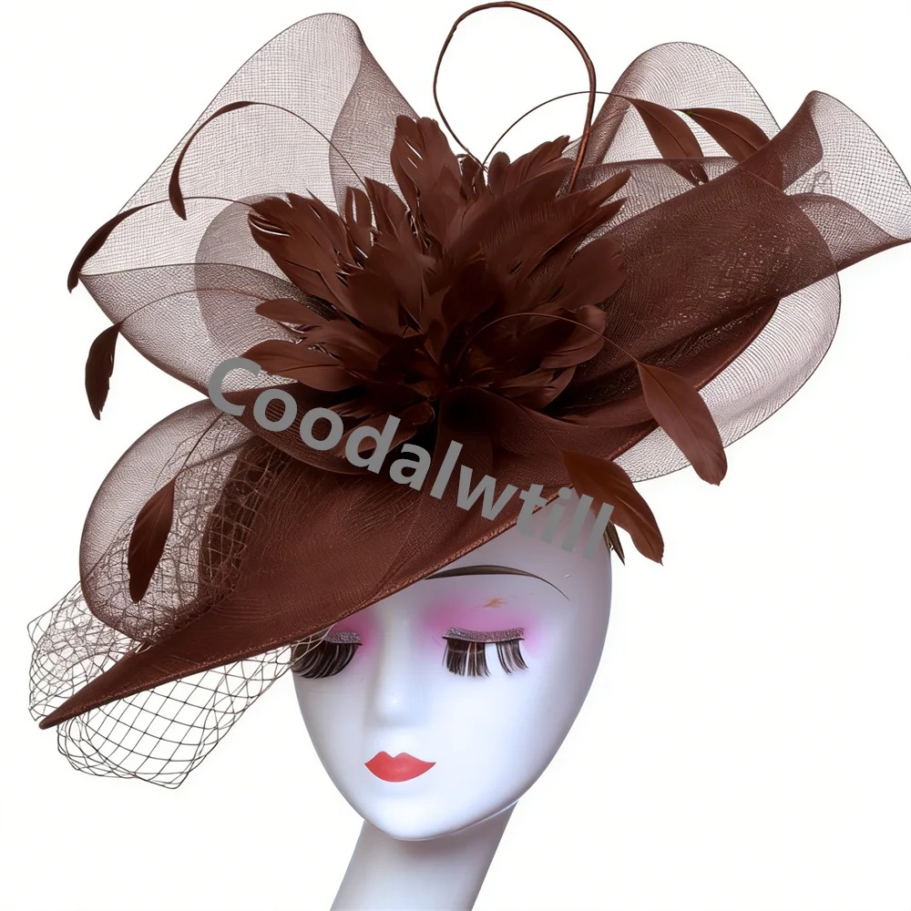 Voiles pour femmes Chapeau bibi à plumes Chapeau fascinateur pour femmes élégantes Église Derby Grande coiffe Chapeau de course pour femmes Chapeau de fête