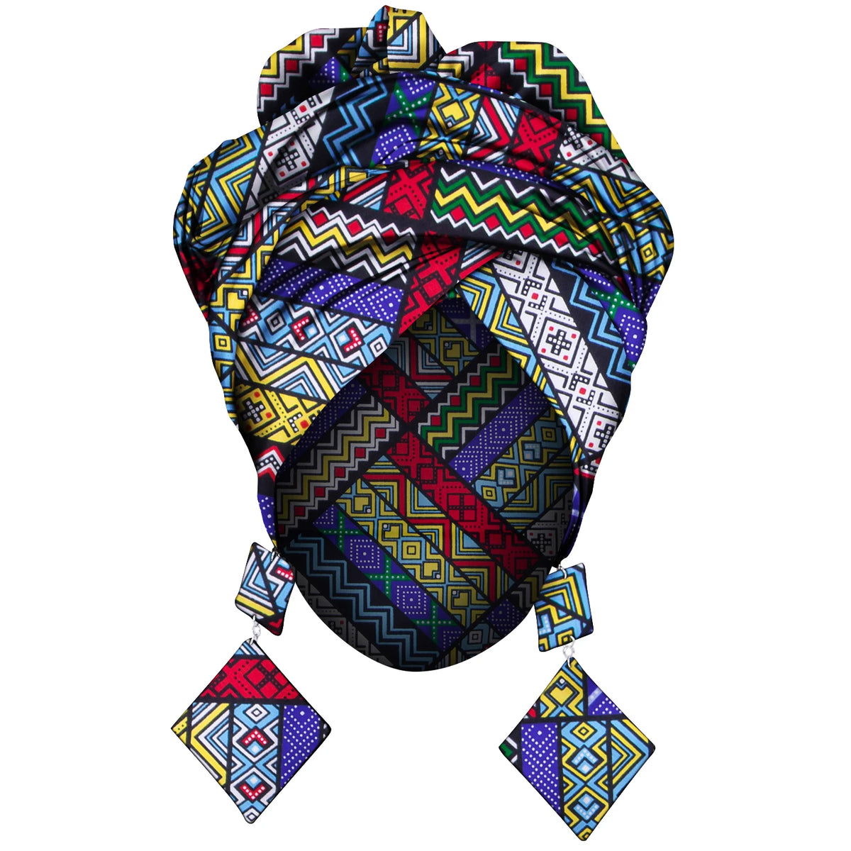 African Fashion Style Headscarf Earring for Women Handmade Ankara Print Women Ear Wear and Head Wrap 2 Pieces Wyb880