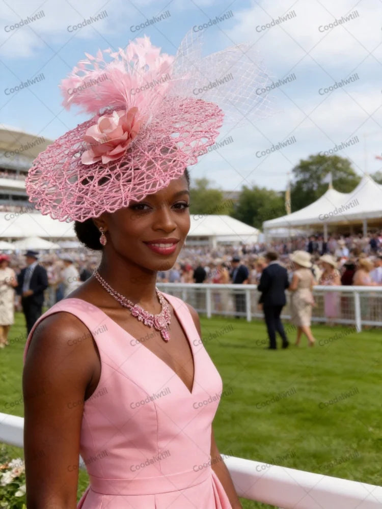 Hot Pink Wedding Fascinator Hat Ladies Cocktail Race Derby Headwear Ladies Women Mesh Feather Hair Accessories With Headbnad