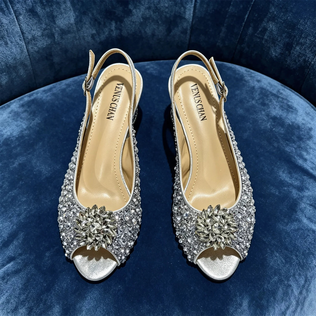 Sky Gold Elegant Nigerian Rhinestone Wedding Shoe and Bag Set Italian Inspired High Heels and Matching Handbag