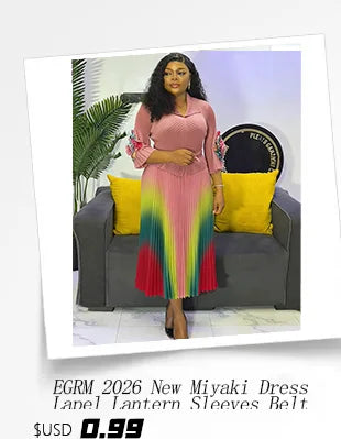 EGRM Pleated Dress Lapel Single Breasted Long Sleeves Color Block Tassel Hem Loose Designer Dresses for Women 2024 New 2Ra5928