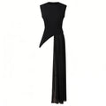 VGH Office Elegant Spliced Zip Sleeveless Shirts for Women O Neck Irregular Hem Spliced Mesh Ribbon Minimalist Blouse Female New