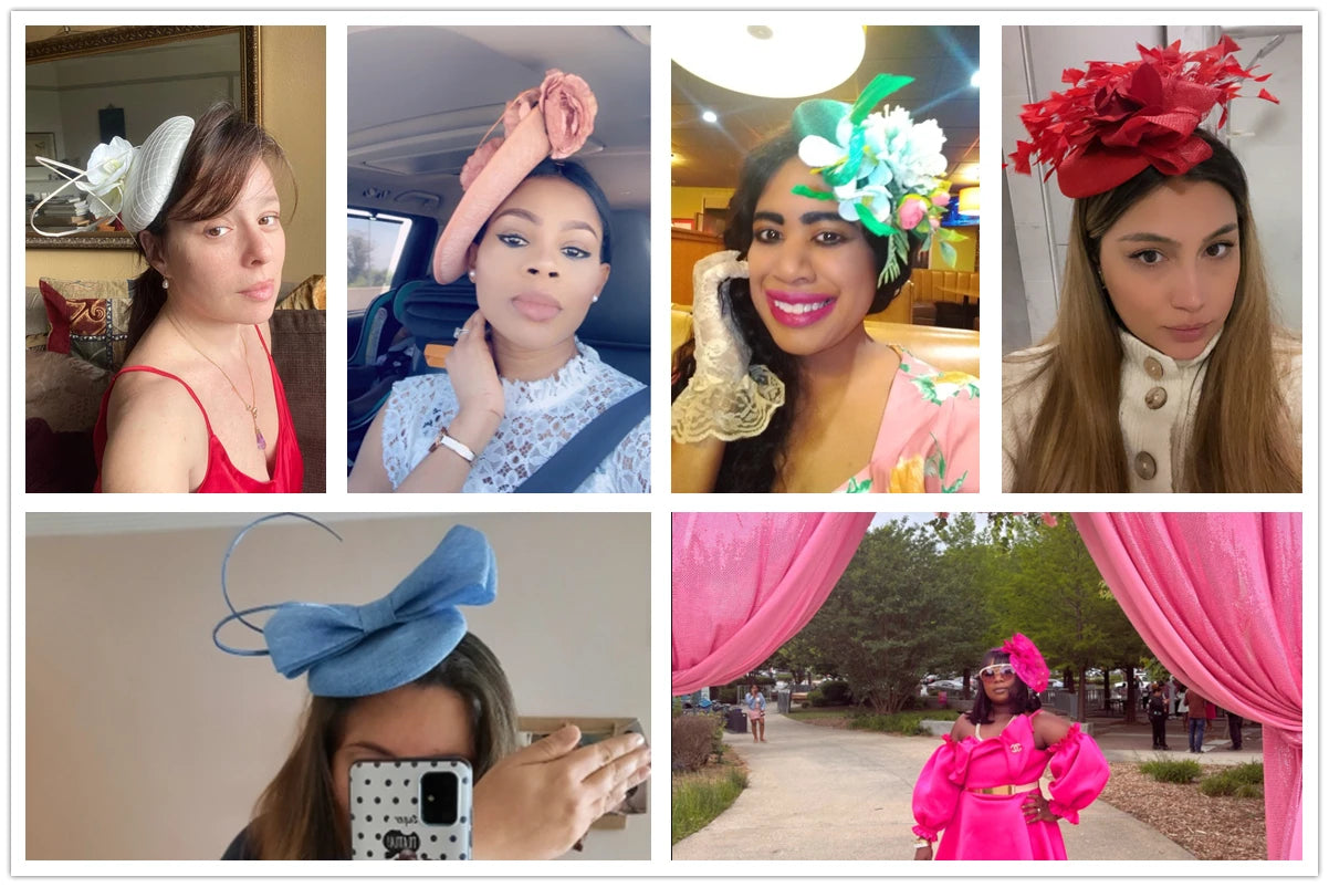 2025 New Fascinators Hat Beige Bowknot Light Blue Cocktail Fedoras Derby Accessory Headbands Lady Chuch Headpiece Headwear