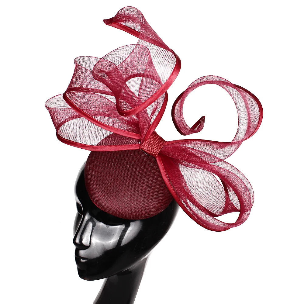 2025 New Fascinators Hat Beige Bowknot Light Blue Cocktail Fedoras Derby Accessory Headbands Lady Chuch Headpiece Headwear