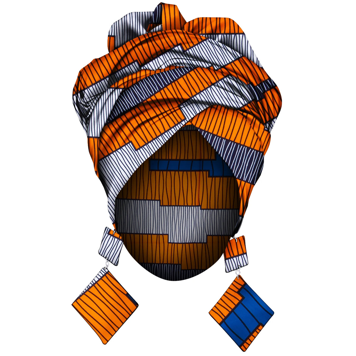 Women’s Ankara Print Head Wrap & Earring Set – Handmade | African Headscarf 60×182cm | One Size | 8 Prints