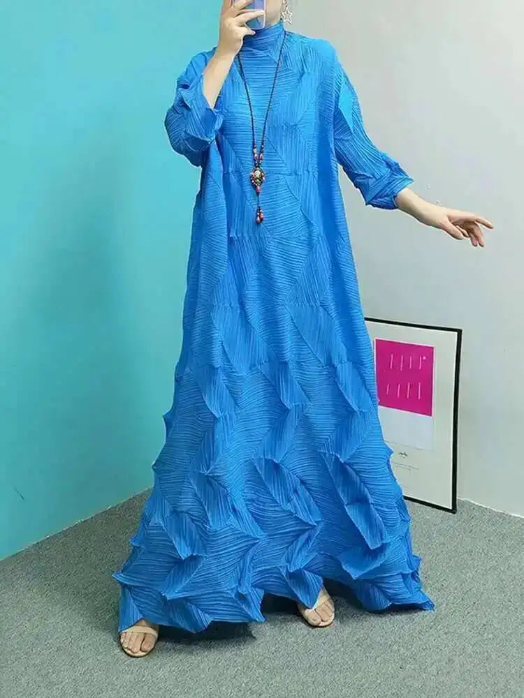 Women's Pleated Maxi Dress | Turtleneck Solid Colour Loose A-Line | Spring Summer 2025 | AvantBah