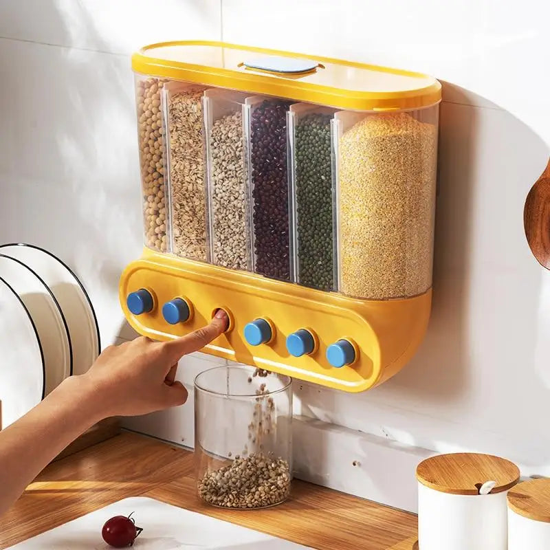 Grids Food Grains Storage Box Tank Sealed Moisture Proof Rice Buckets Wall Mounted Kitchen Bulk Classified Container