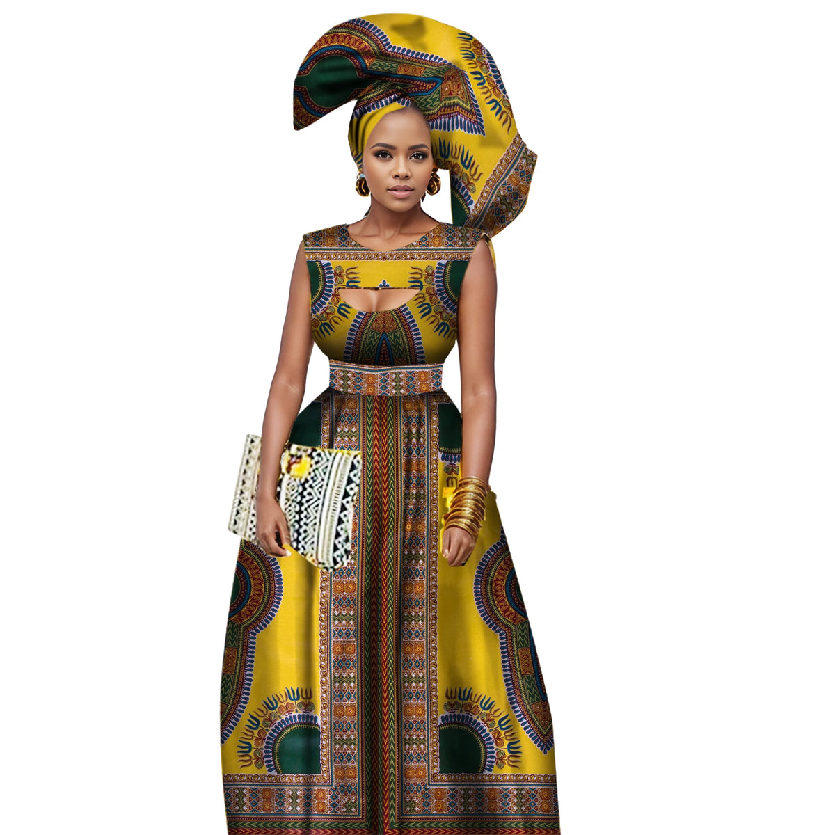 Women's African Print Wax Dashiki Maxi Dress