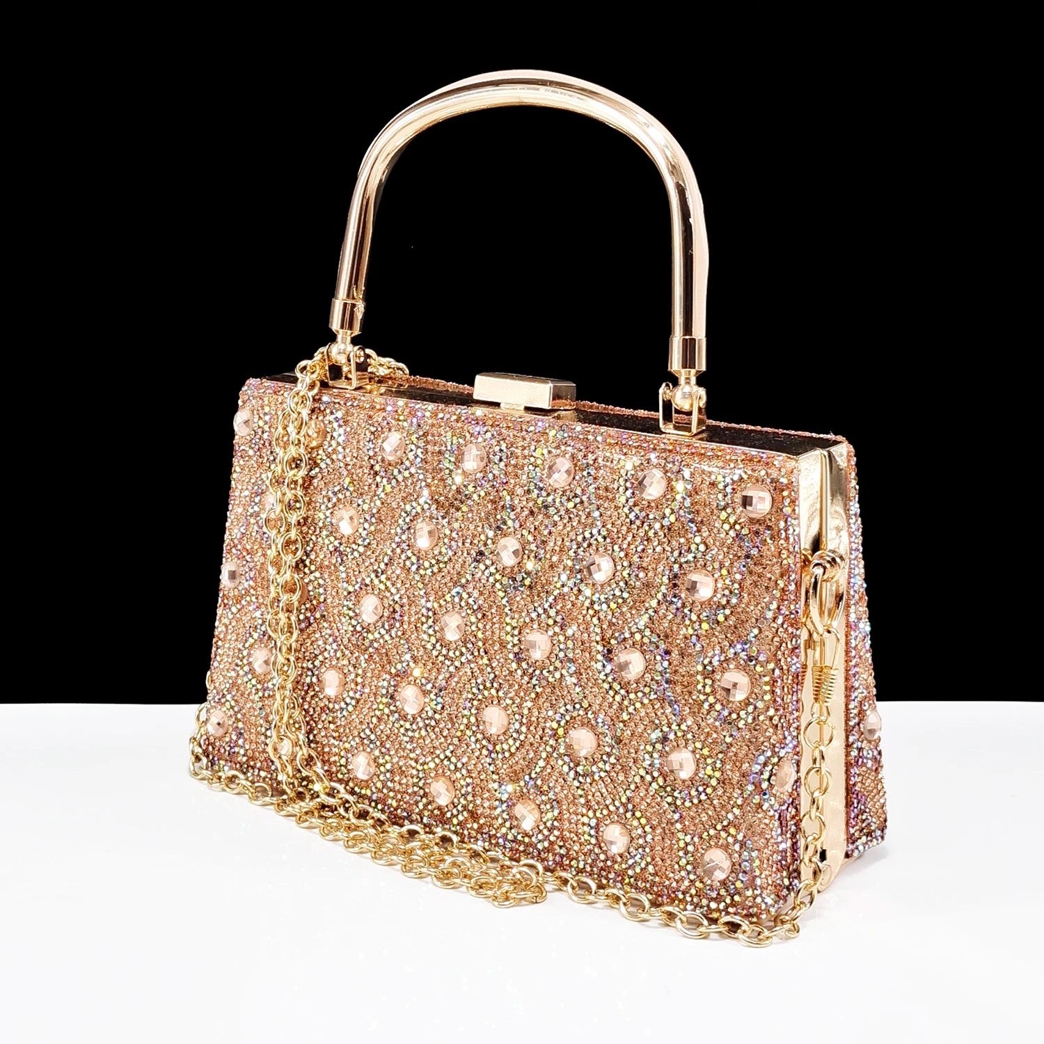 Women's Rhinestone Design Shoes and Bag Set Open Toe Comfortable Heels