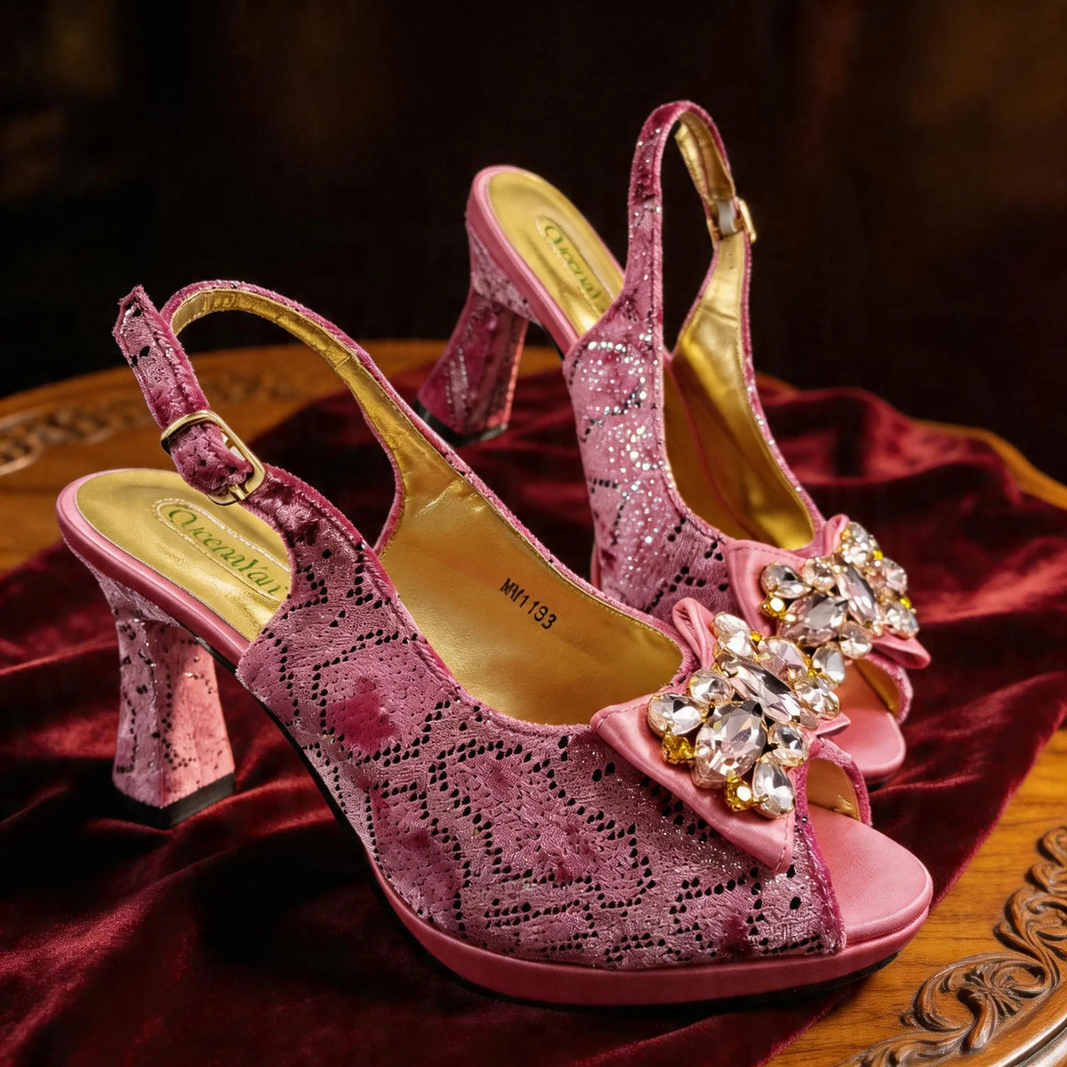 New Arrive Peep Toe Heels Bigger Size for Women 2026 Elegant Party Pink Color Diamond Pumps Italian Shoes and Bags Matching Set
