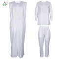 H&D African Clothing For Man Traditional Agbada Sets 3PCS Thobe Pant White Bazin Riche Embroidery Suits Wedding Party Plus Size