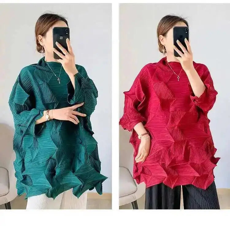 Women's Pleated Stand Collar Top | Loose Solid Colour Chic T-Shirt | Spring Summer 2026 | AvantBah