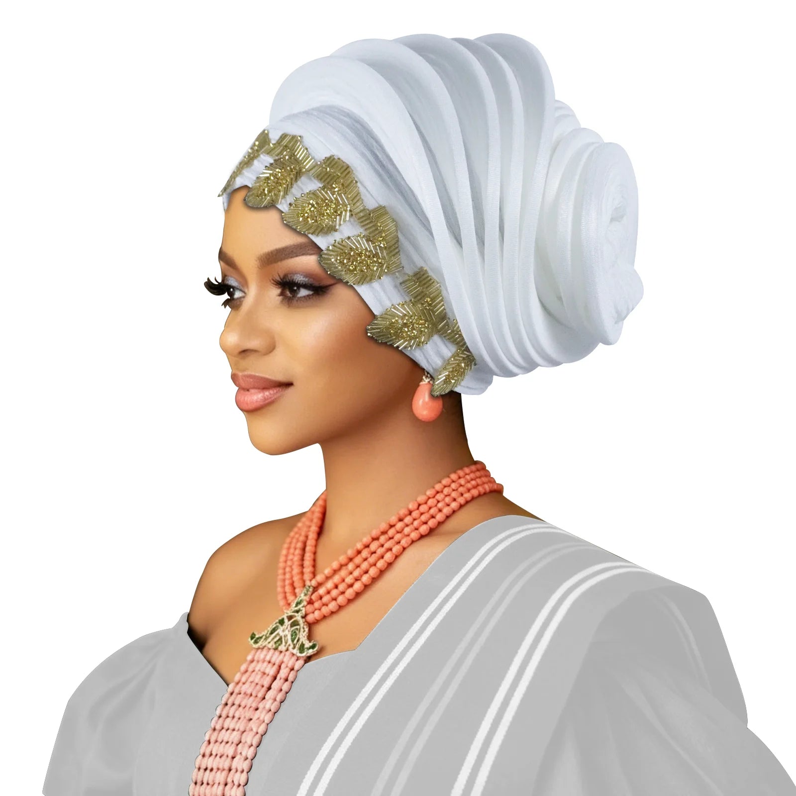 Pre-Made African Diamond Auto Gele | Nigerian Wedding Headtie Turban Cap & Head Wrap | AvantBah