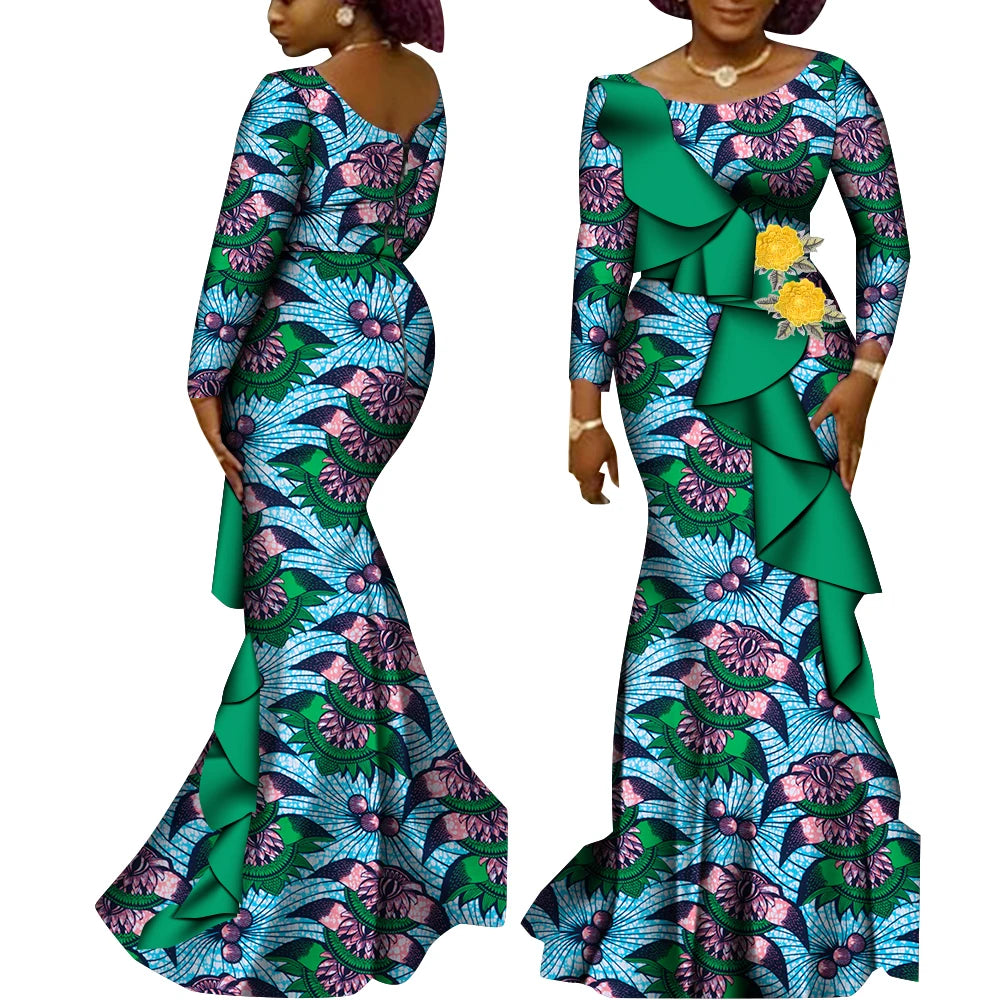 Women’s Ankara Print Long Sleeve Kanga Dress – Cotton | Dashiki Style | Wedding, Party & Occasion | XS–6XL + Custom | 22 Prints