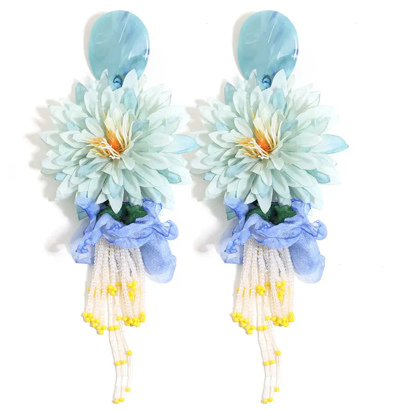 Statement Bohemian Style Simulation Dahlia Earrings For Women Girl Trendy Luxury Vintage Fairy Wedding Party Jewelry Accessoies