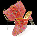 Italian Fashion Square toe Women Strange Heels Bigger size Fashion Rhinestone Decoration Brown Shoes And Bag set Party bag
