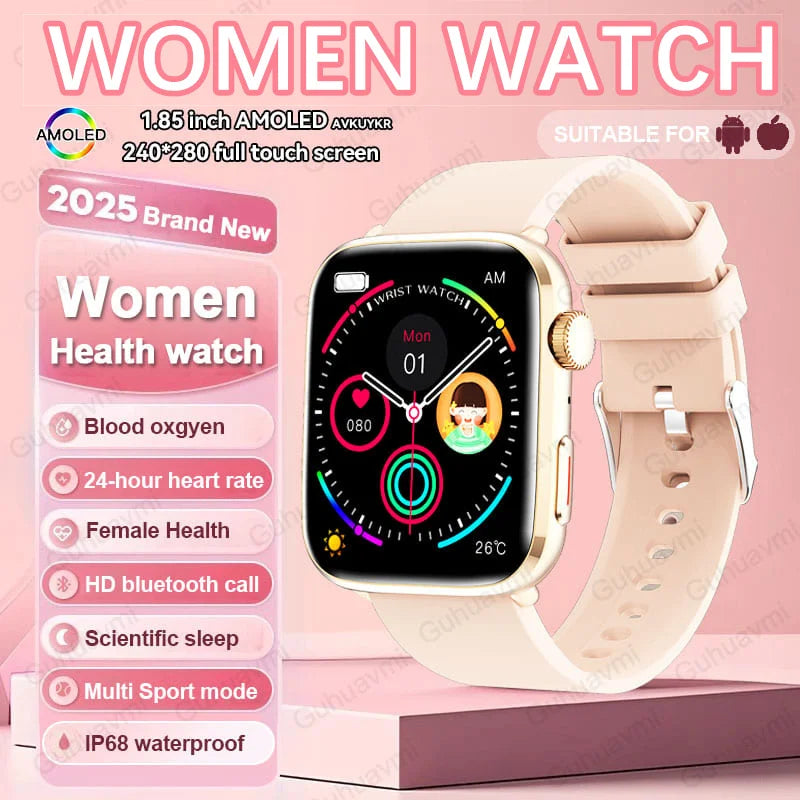2025 AI Diagnosis NFC Smart Watch Women 1.85 inch AMOLED Blood pressure Heart