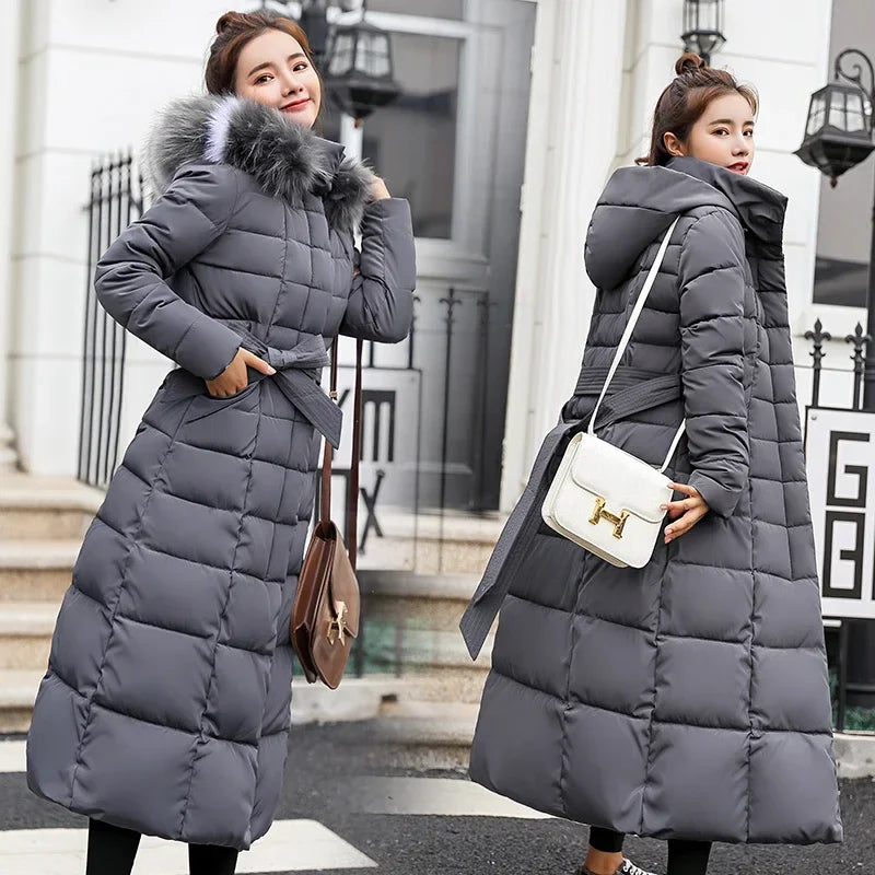 Women's Fashionable Comfortable Bow Belt Fox Fur Collar Coat