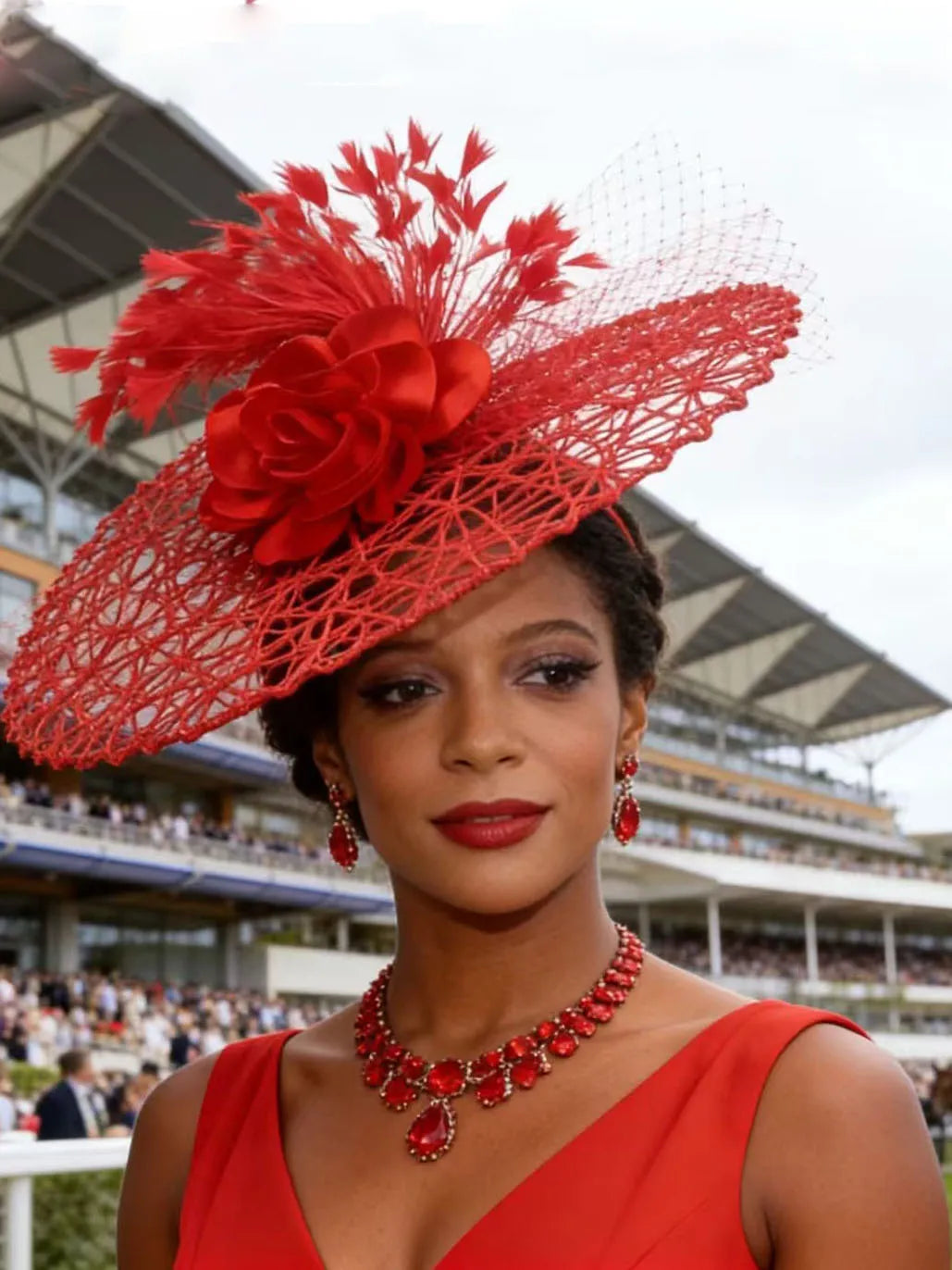 Hot Pink Wedding Fascinator Hat Ladies Cocktail Race Derby Headwear Ladies Women Mesh Feather Hair Accessories With Headbnad