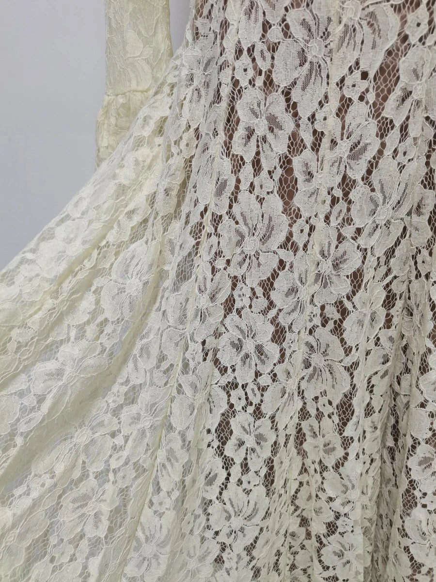 VGH White Loose Spliced Lace Chic Dresses for Women O Neck Long Sleeve French Elegant Dress Female Summer Fashion Style Clothing