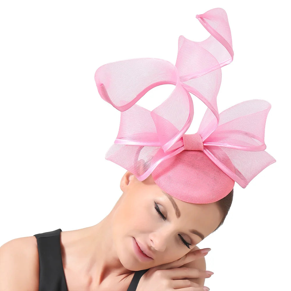 2025 New Fascinators Hat Beige Bowknot Light Blue Cocktail Fedoras Derby Accessory Headbands Lady Chuch Headpiece Headwear